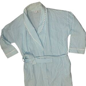 Cuddledown Elegant Light Blue Striped Women's Robe/ 100% cotton